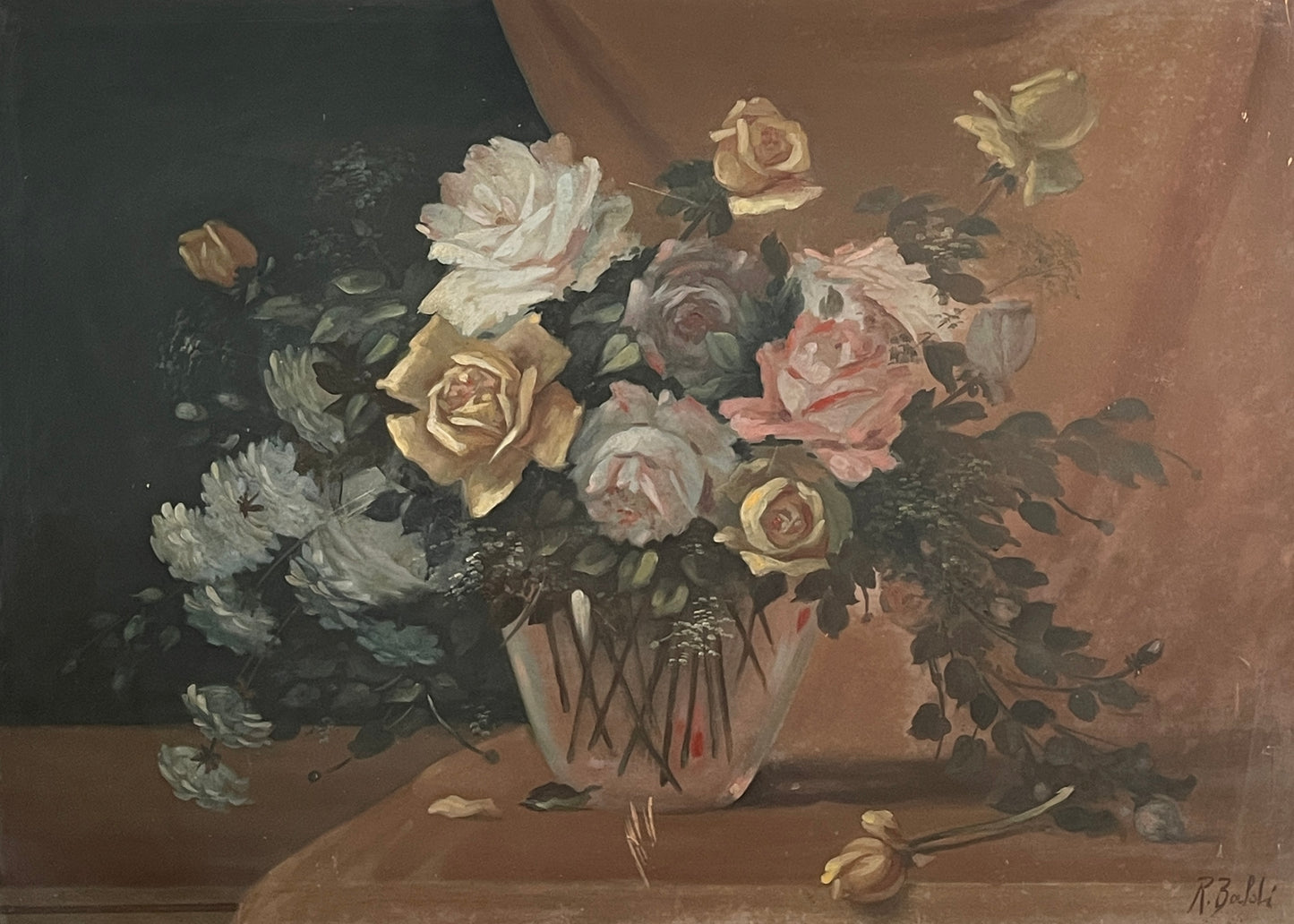 Dipinto tempera su tavola, Vaso di fiori, Raffaele Baldi