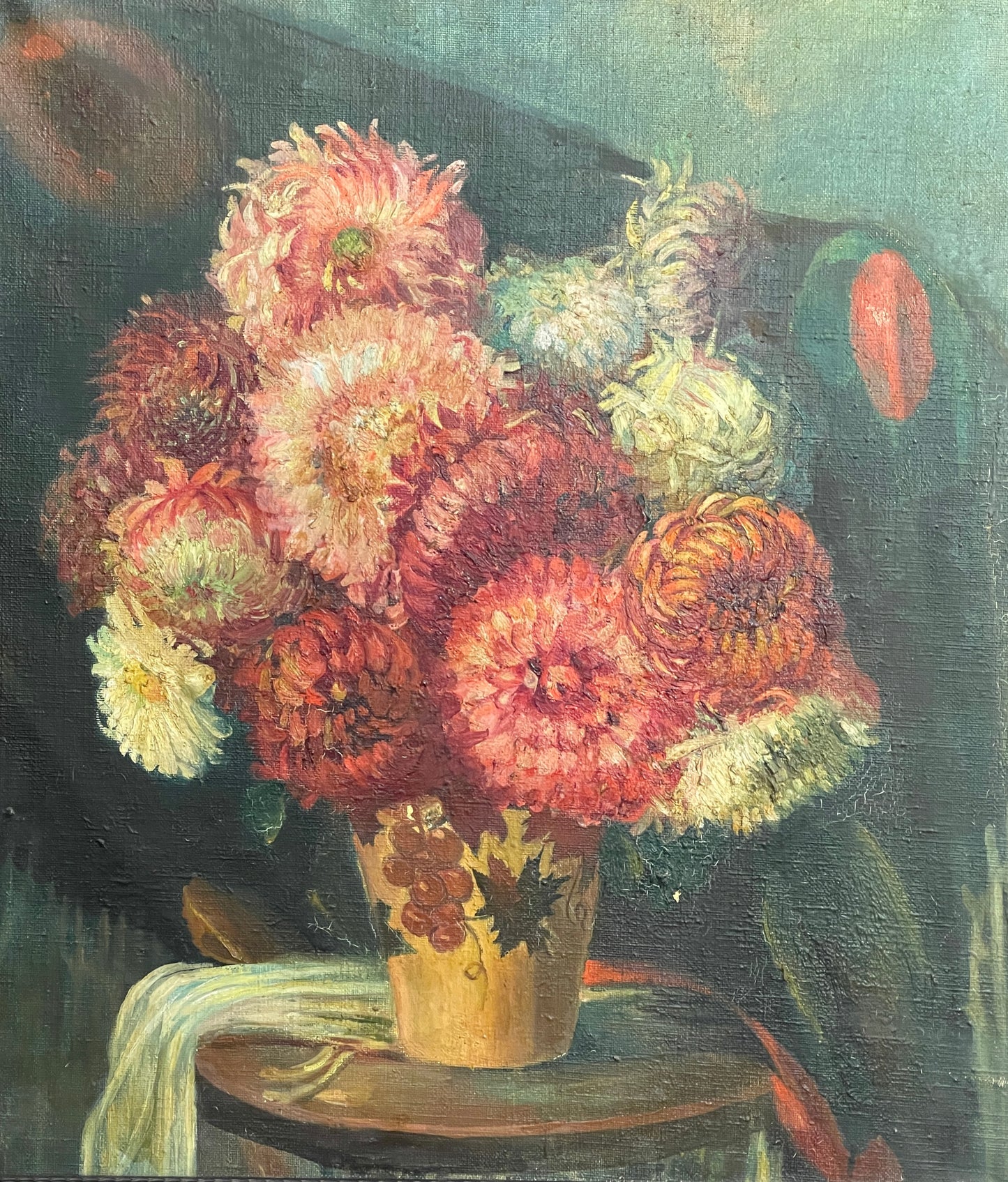 Dipinto olio su tela, fine XIX secolo, fiori