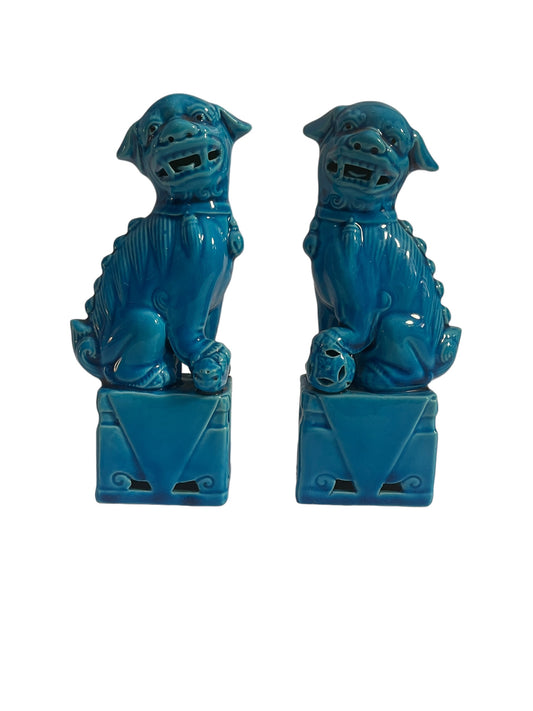 Coppia cani Pho cinesi, blu, ceramica cinese, XX secolo