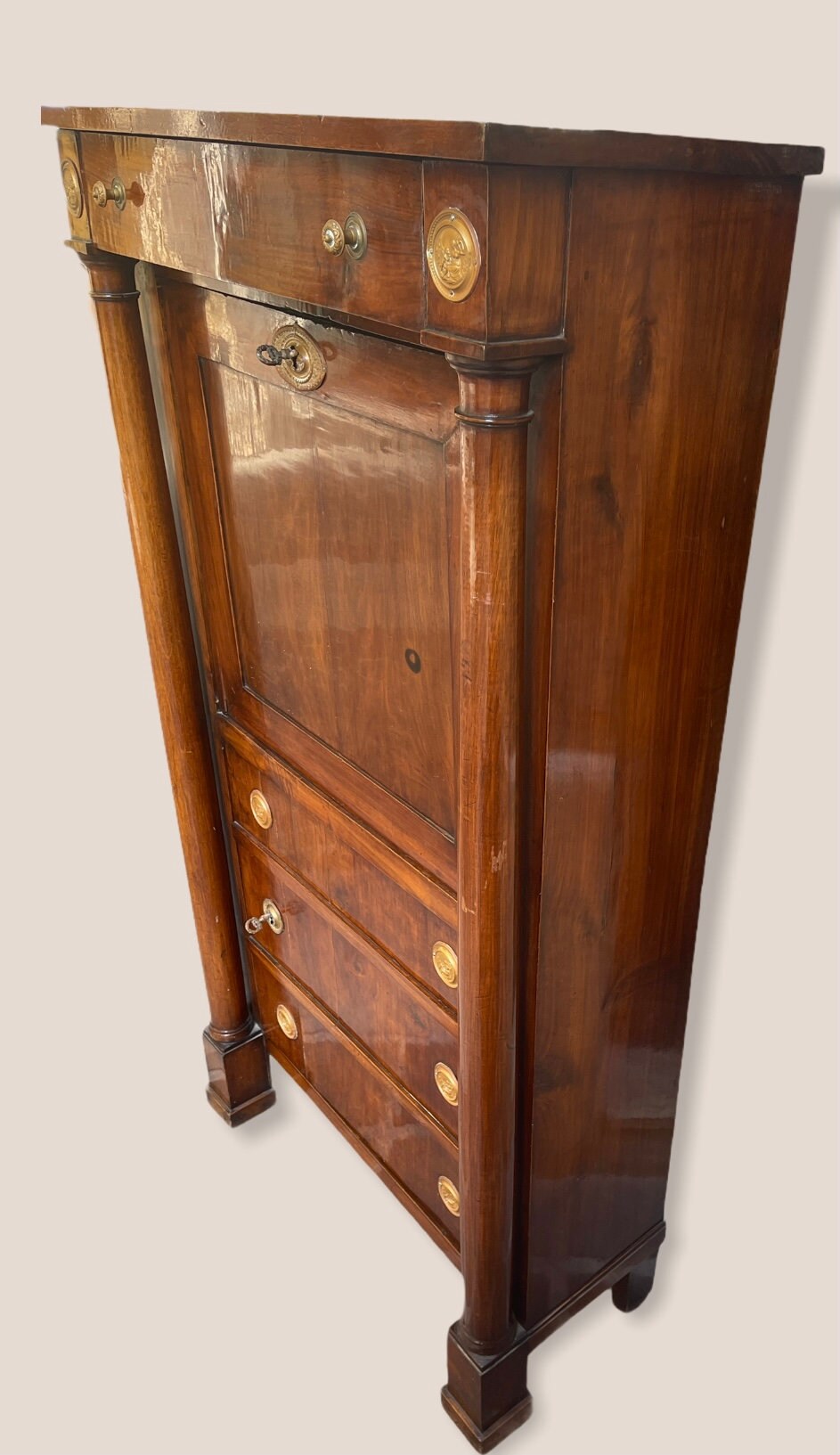 Mobile secretaire antico con ribalta, epoca 1800, stile Impero