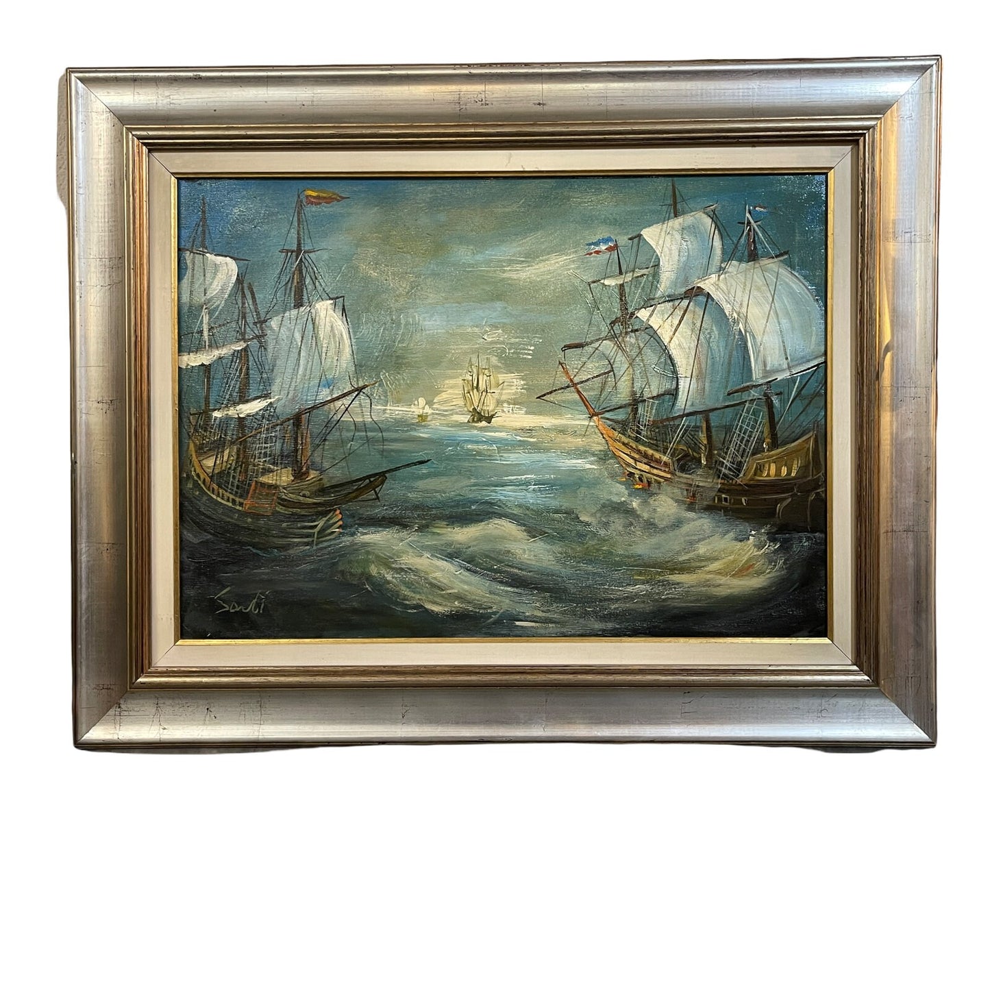 Dipinto olio su tela, marina, epoca XX secolo, firmato Sarti