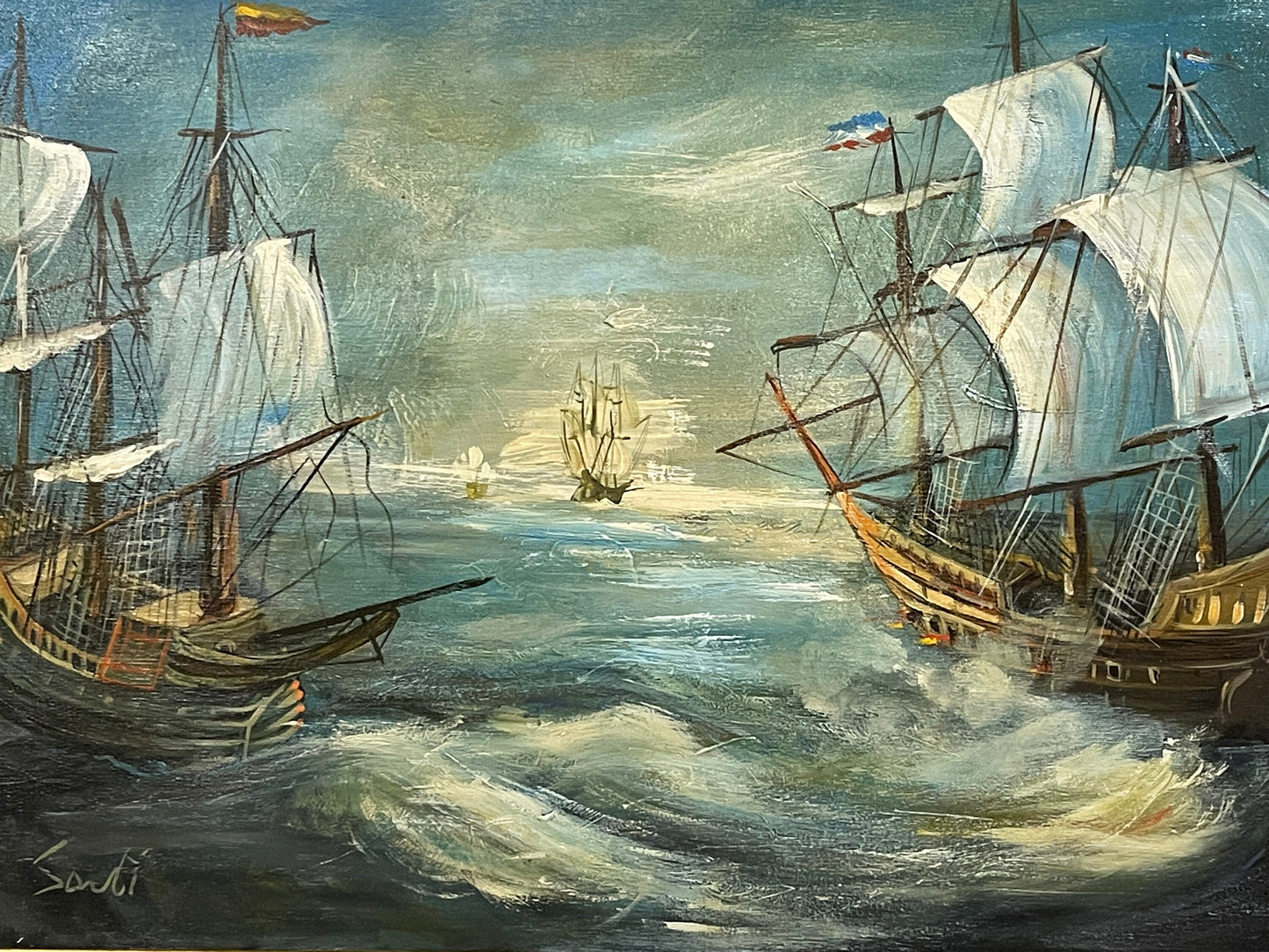 Dipinto olio su tela, marina, epoca XX secolo, firmato Sarti