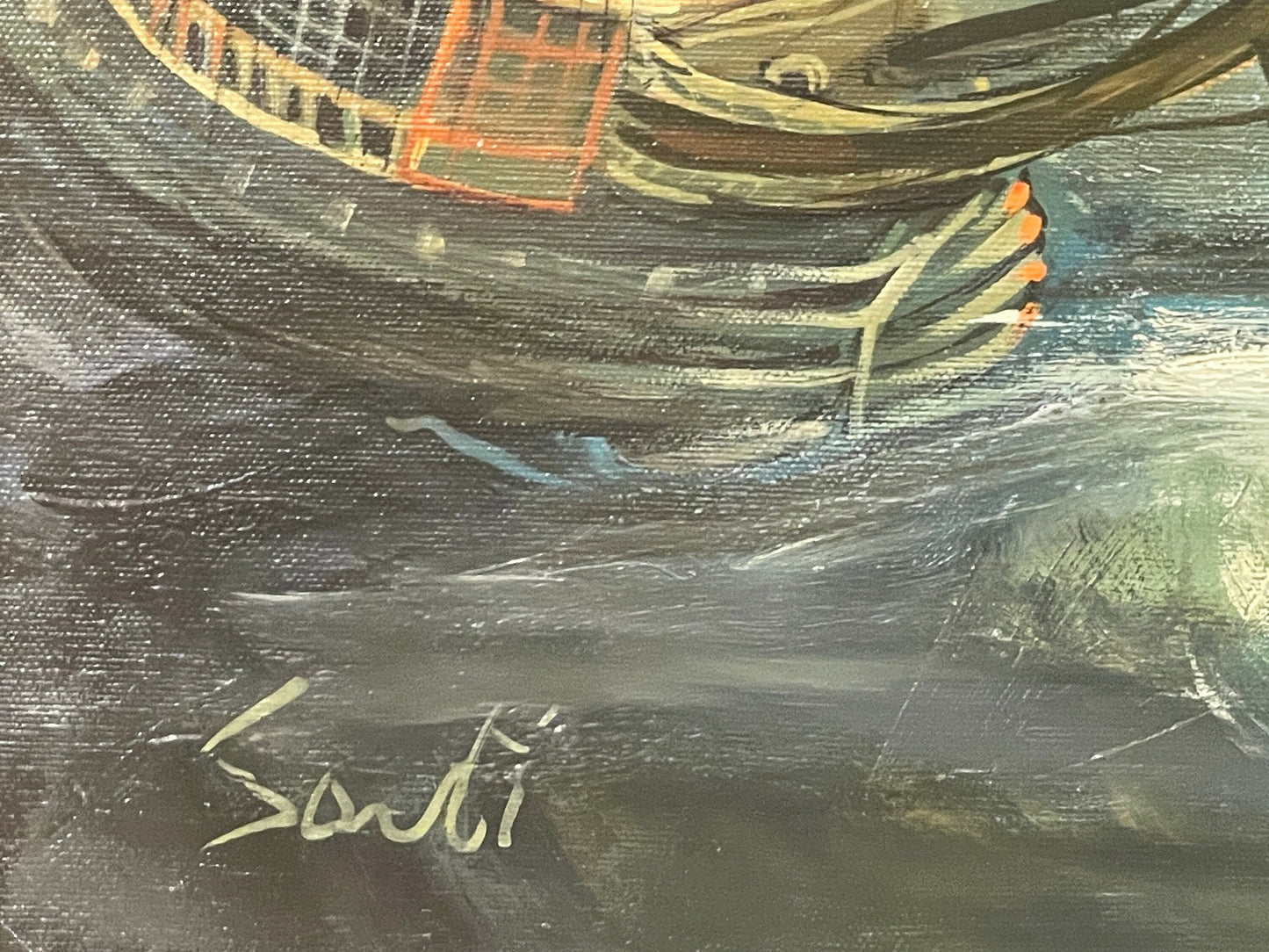 Dipinto olio su tela, marina, epoca XX secolo, firmato Sarti