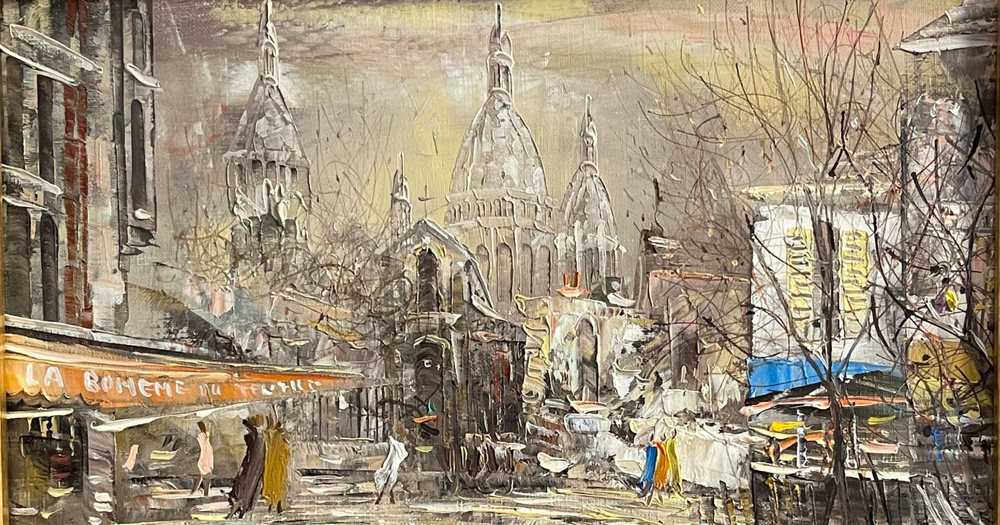 Dipinto olio su tela, Parigi, Place du Tertre, Juinji Yamashita, 1973