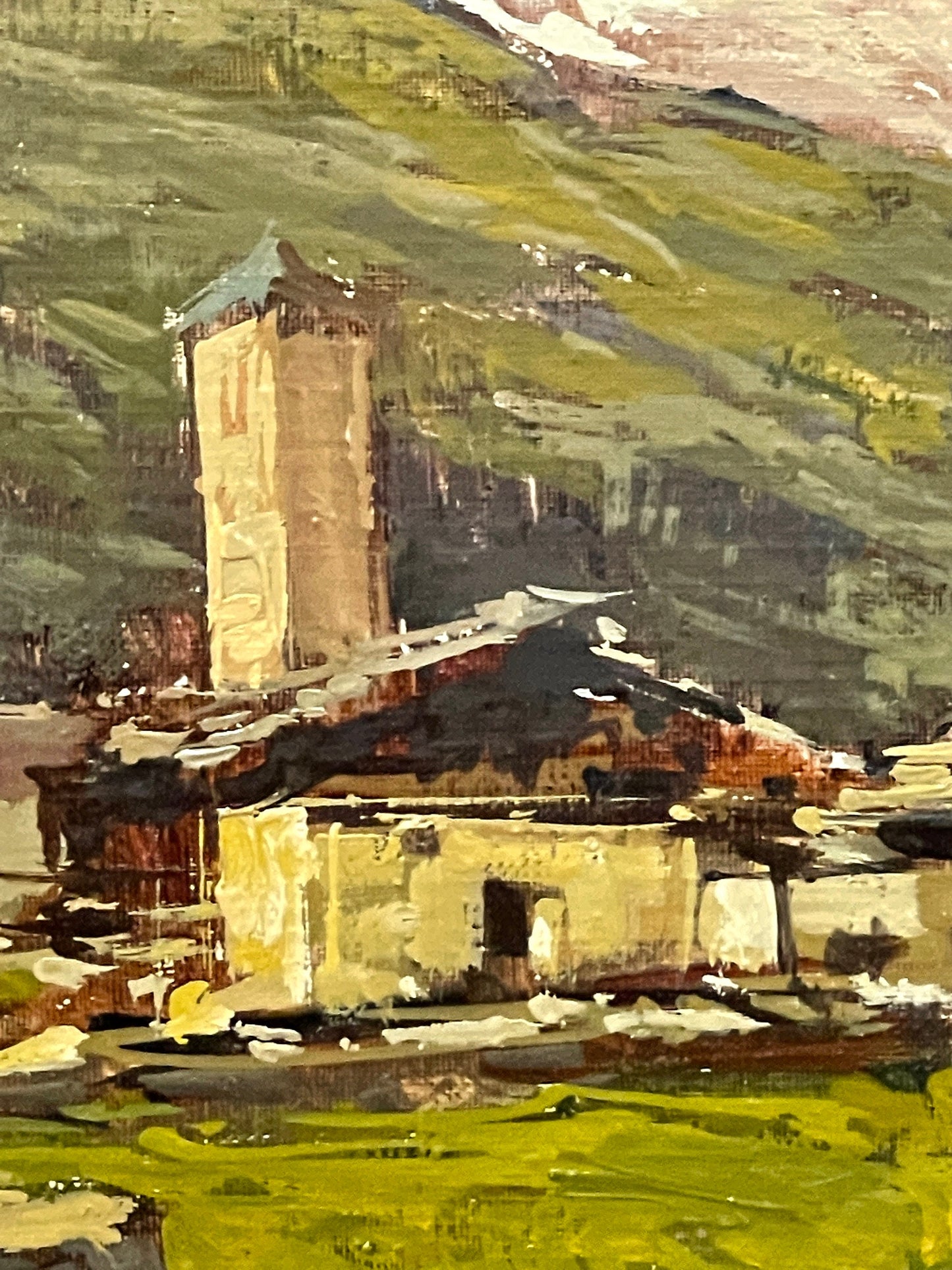 Dipinto olio su tavola, paesaggio di montagna. E. Risini