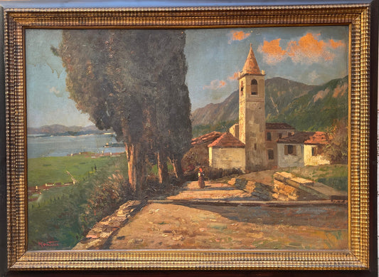 Huile sur panneau, paysage, Umberto Montini