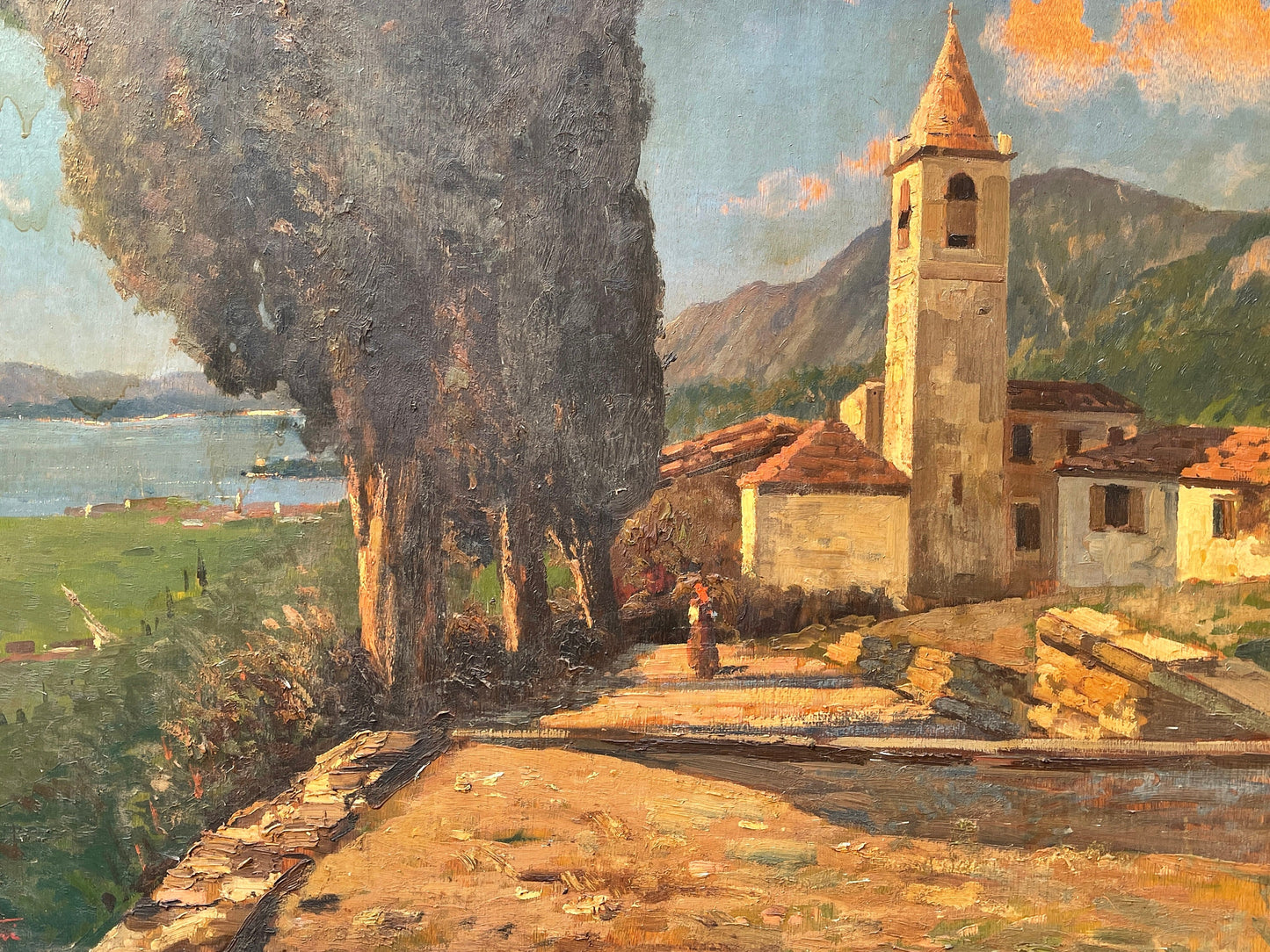 Olio su tavola, paesaggio, Umberto Montini