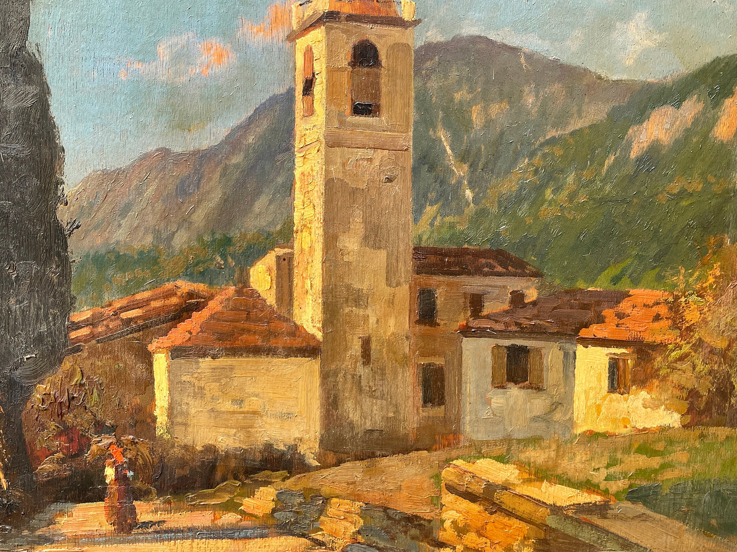 Olio su tavola, paesaggio, Umberto Montini