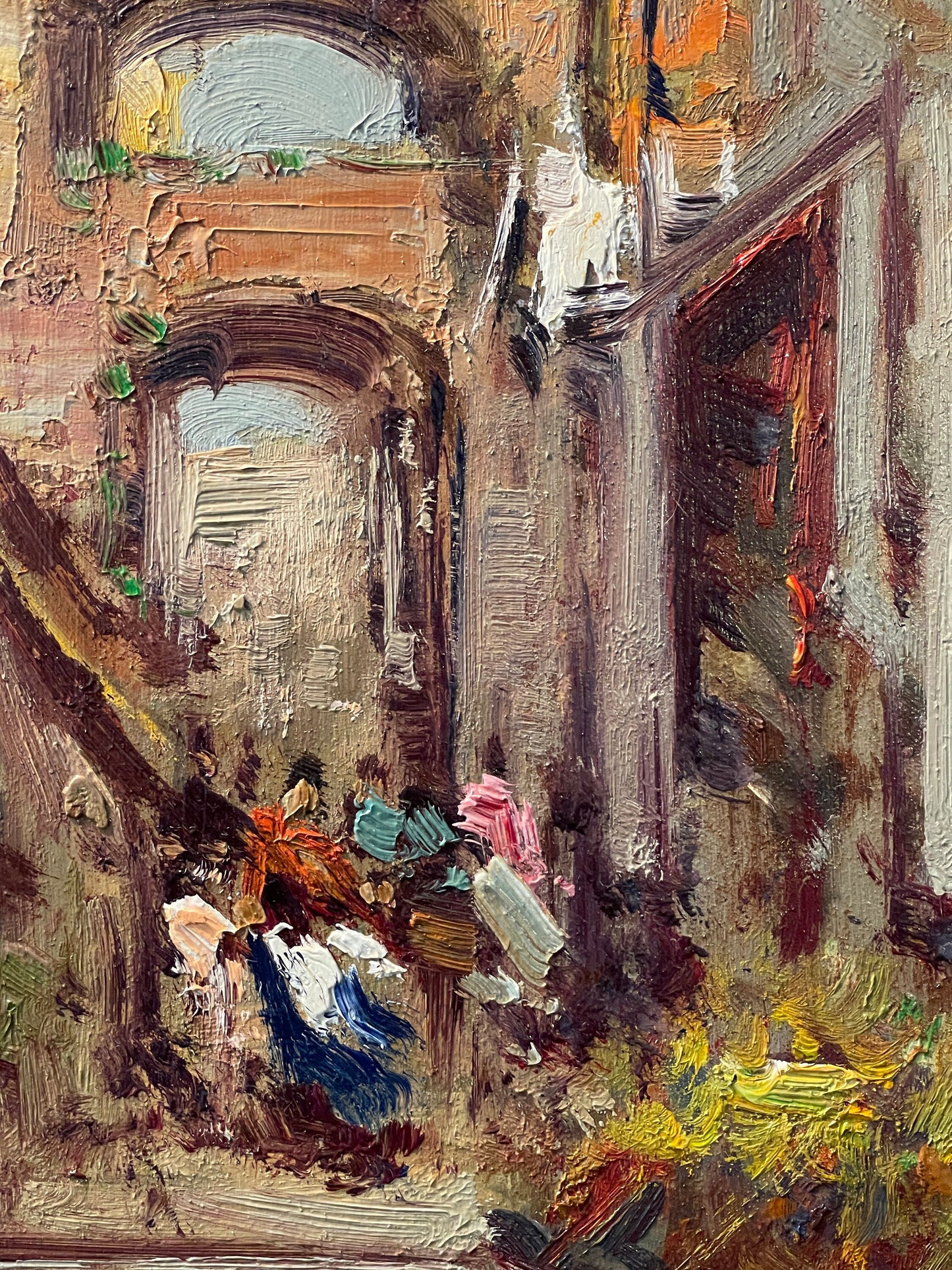 Dipinto olio su tela, XX secolo, paesaggio, Borgo di Napoli