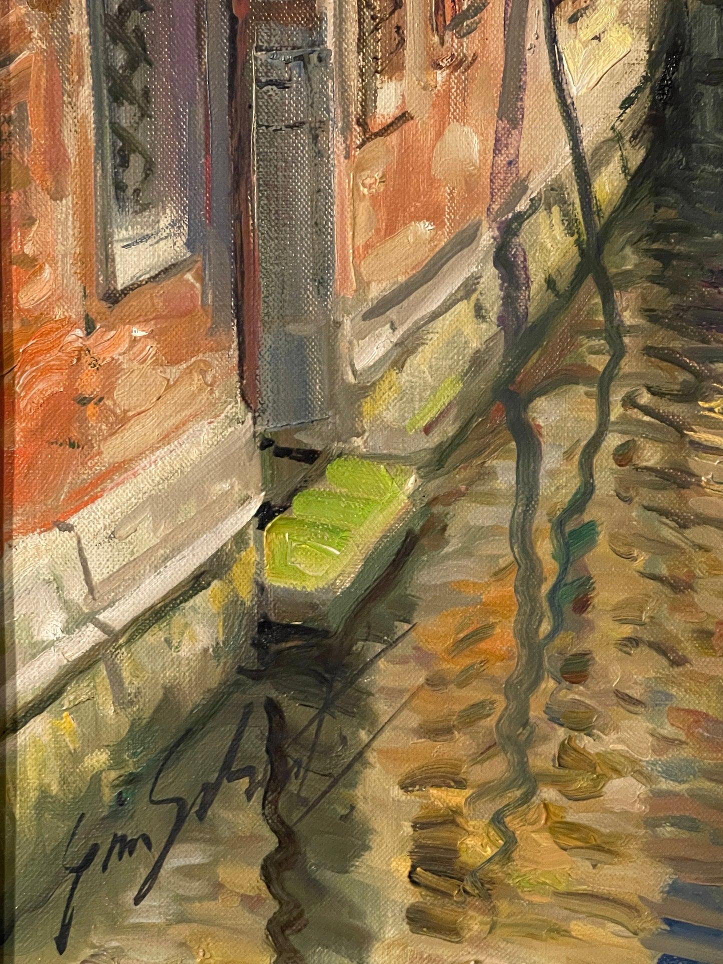 Dipinto olio su tela, Rio Muazzo, Venezia, Gino Salviati (1911-1998), arte moderna