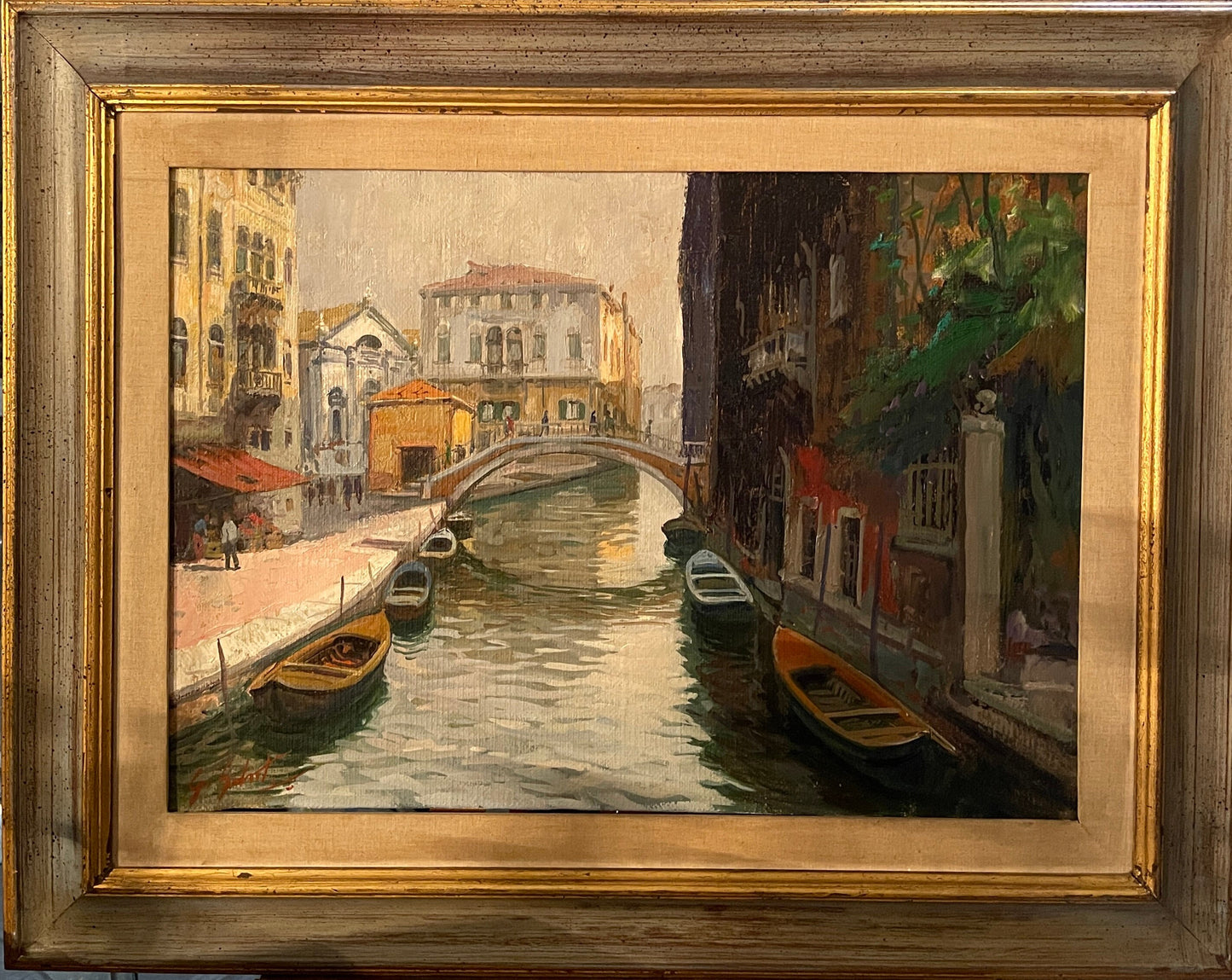 Peinture à l'huile sur toile, Rio de SM Formosa, Venise, Gino Salviati (1911-1998), art moderne