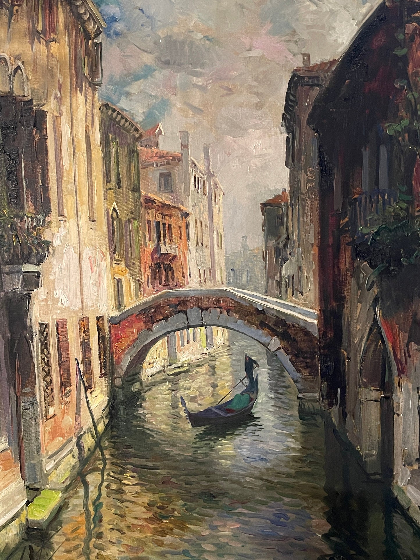 Dipinto olio su tela, Rio Muazzo, Venezia, Gino Salviati (1911-1998), arte moderna