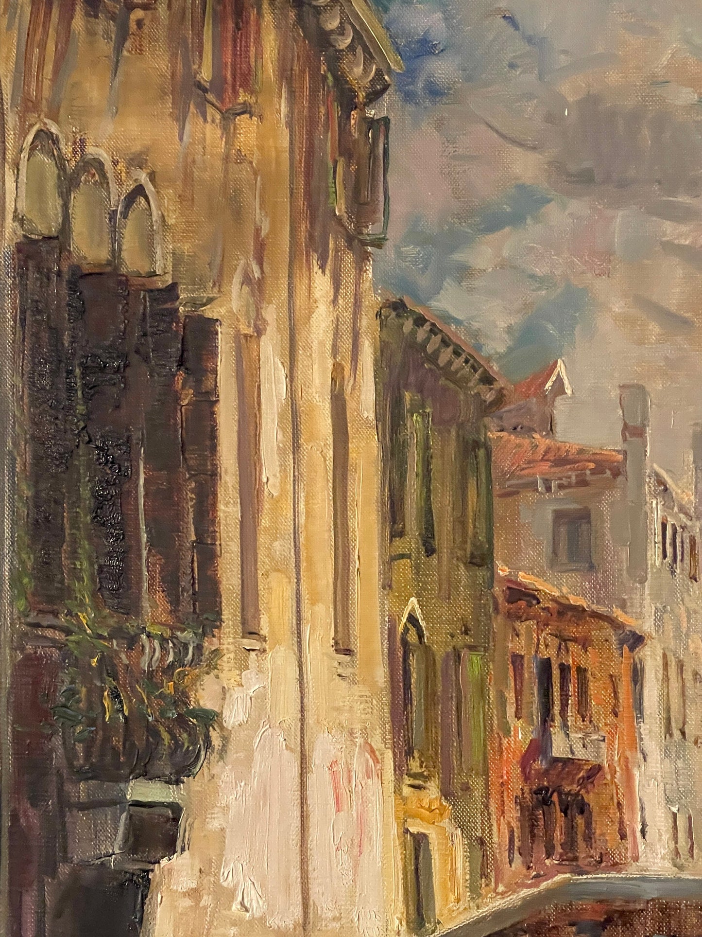 Dipinto olio su tela, Rio Muazzo, Venezia, Gino Salviati (1911-1998), arte moderna