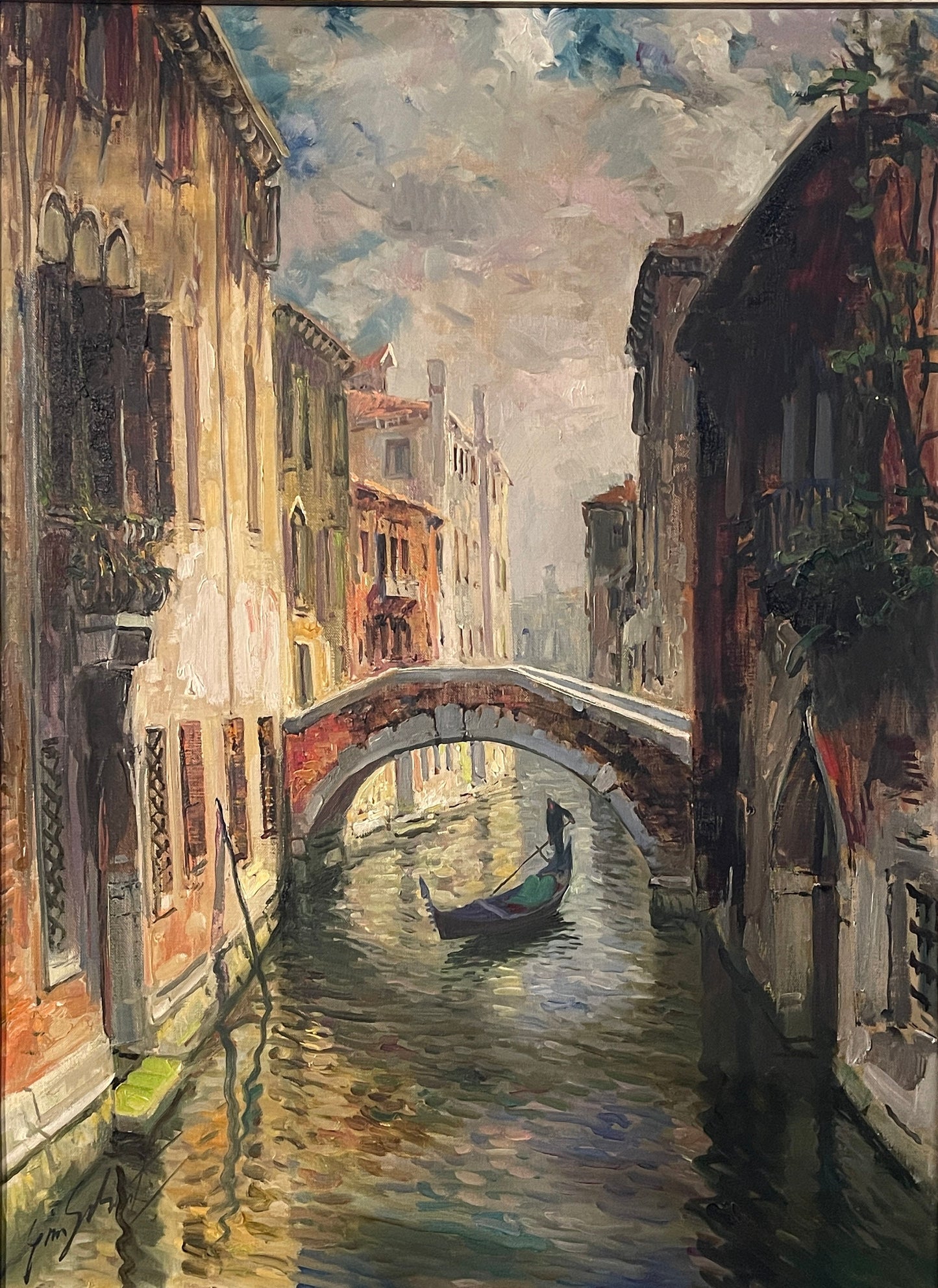 Dipinto olio su tela, Rio Muazzo, Venezia, Gino Salviati (1911-1998), arte moderna