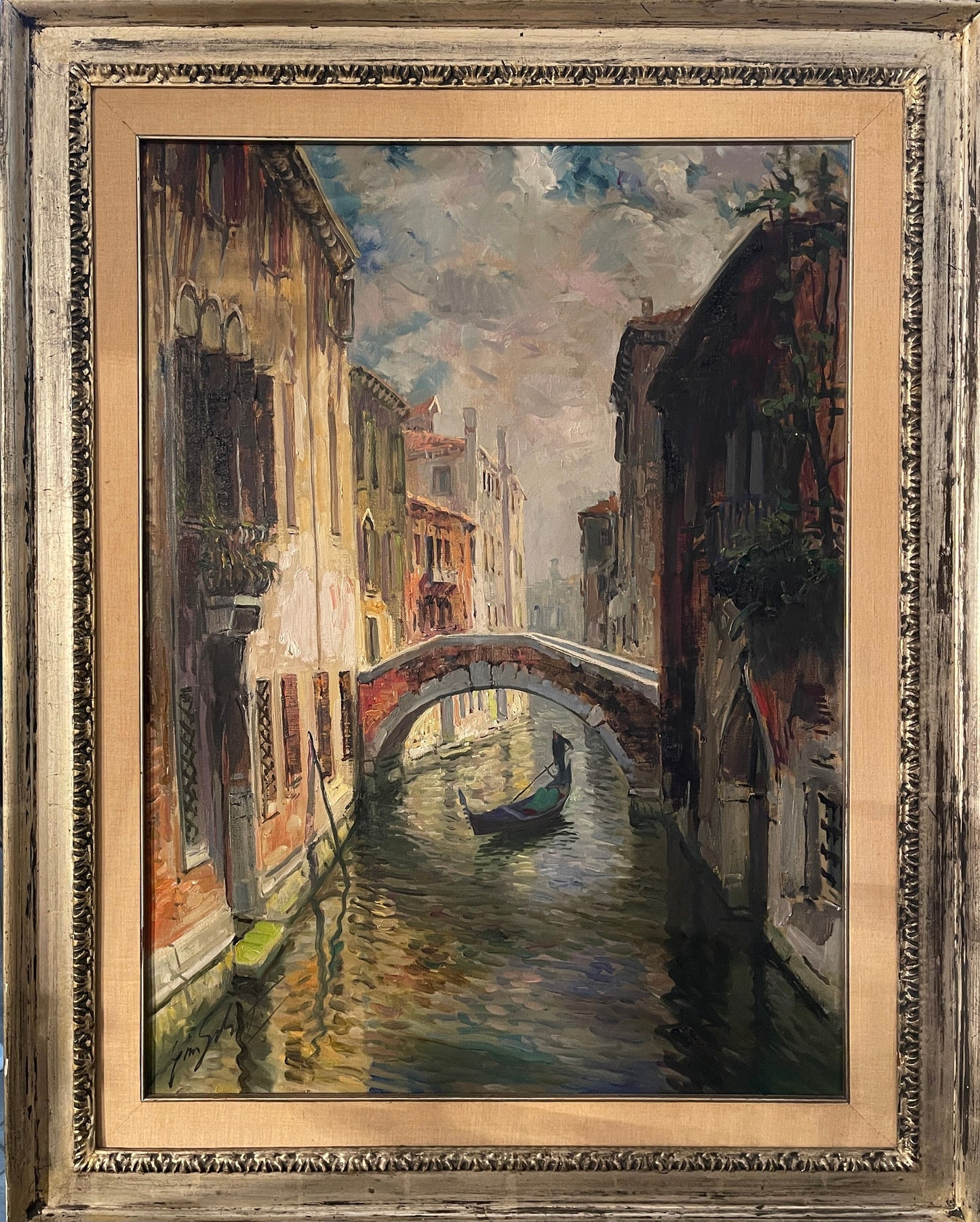 Dipinto olio su tela, Rio Muazzo, Venezia, Gino Salviati (1911-1998), arte moderna