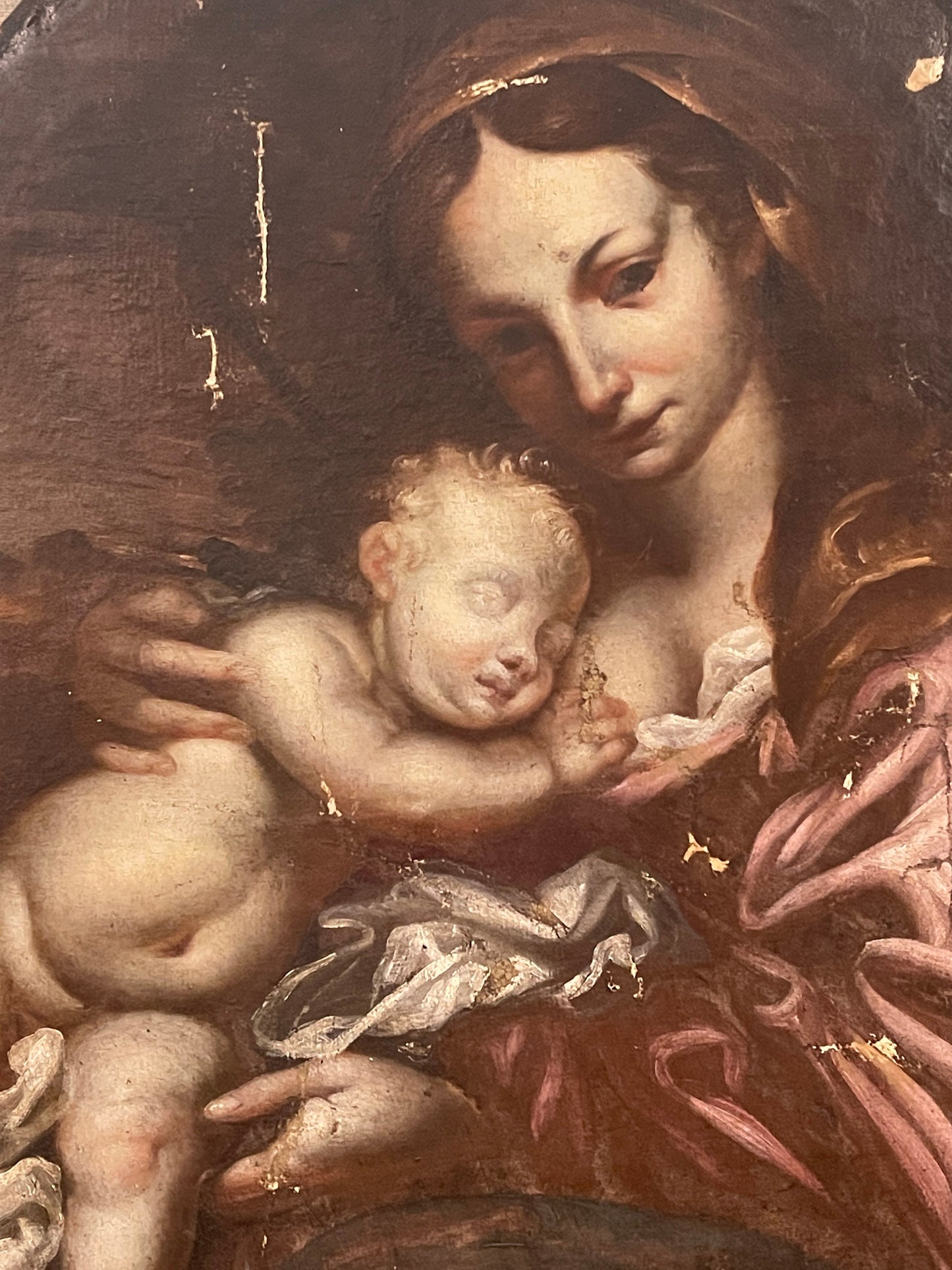 Antikes Gemälde, Madonna mit schlafendem Kind, 17. Jahrhundert